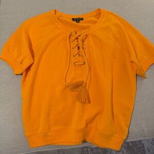J Crew University Terry Orange Lace-Up Tassel Sweatshirt Top Size XS (oversized)